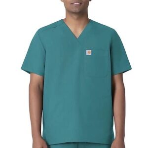 🩷FREE WITH PURCHASE🩷 CARHARTT FORCE ESSENTIALS V-NECK SHIRT SCRUB TOP TEAL BLUE